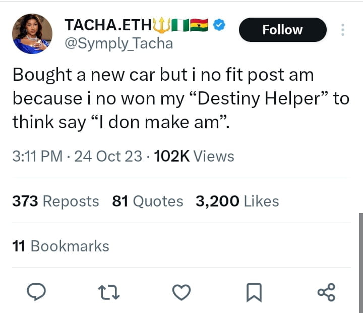 Tacha reveals she bought a new car