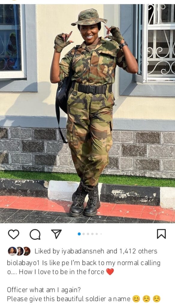 Biola Bayo expresses love to join the military