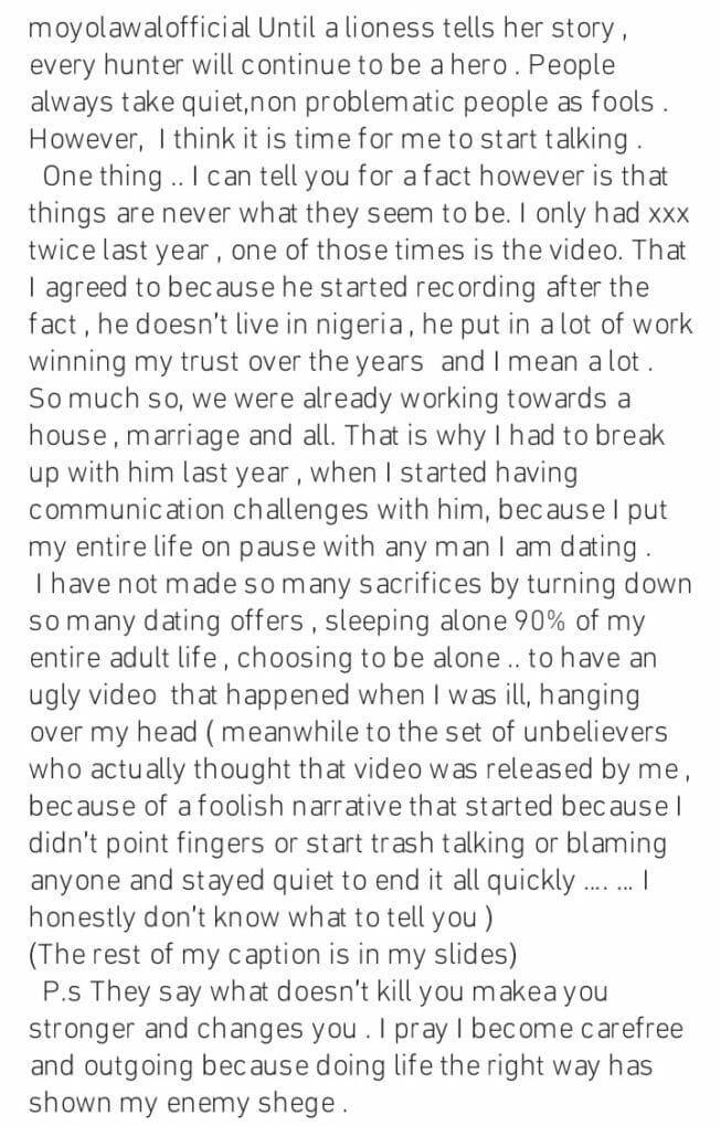 Moyo Lawal reveals why she filmed her sex tape