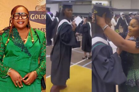 Kemi Afolabi celebrates with Mercy Aigbe in Michelle graduation