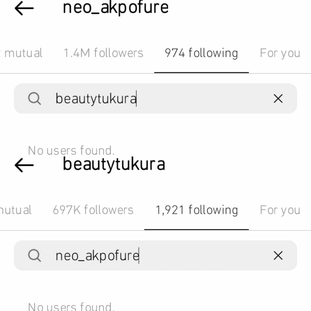 Neo and Beauty unfollow each other