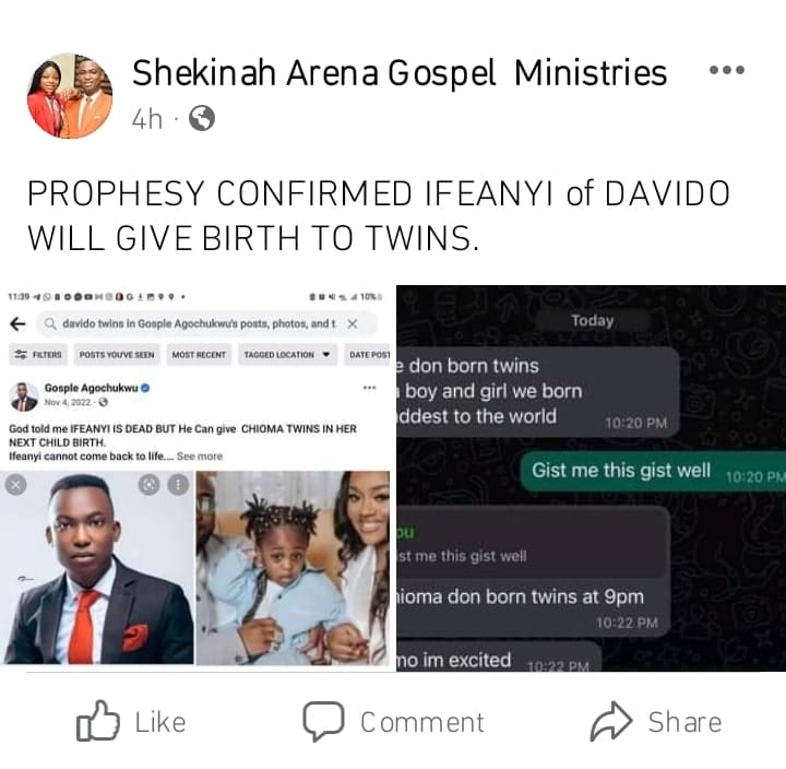 Pastor Gospel Agochukwu congratulates Davido and Chioma as they welcome twins