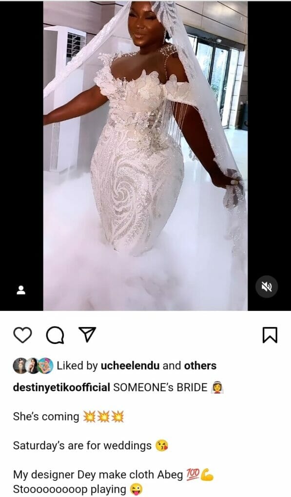 Destiny Etiko stuns in bridal outfit