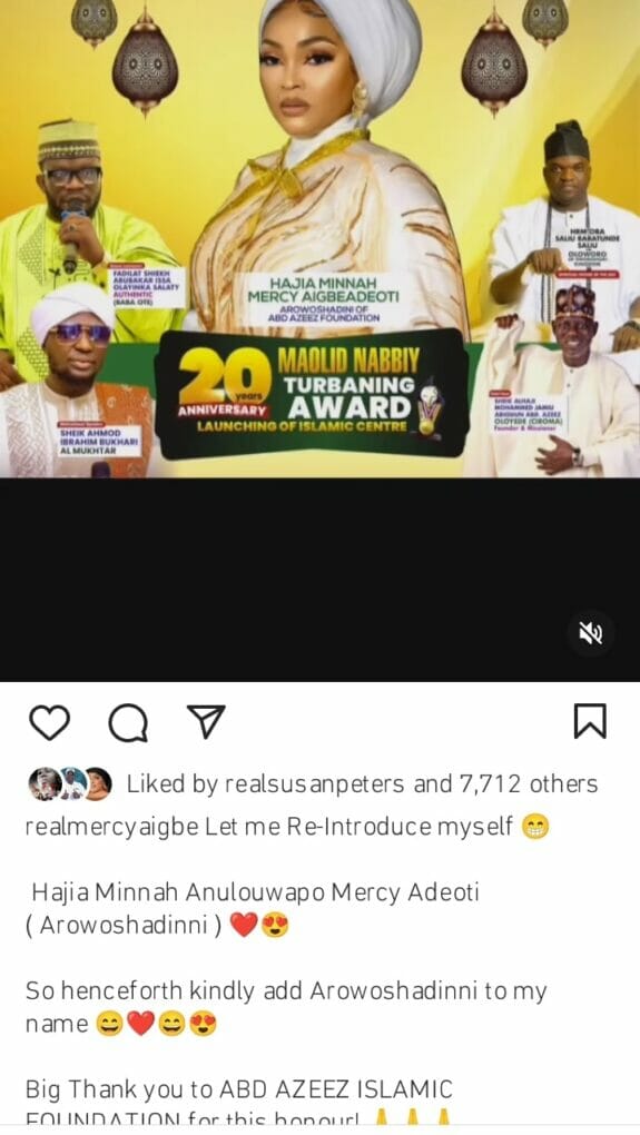 Mercy Aigbe honored with Arowoshadinni title