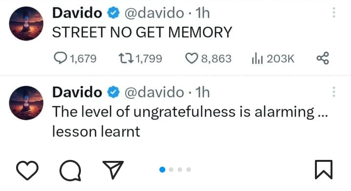 Davido laments over ungratefulness 