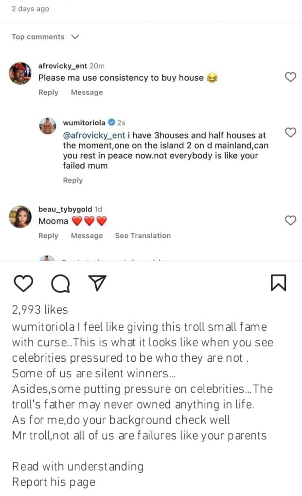 Wumi Toriola fights dirty with troll