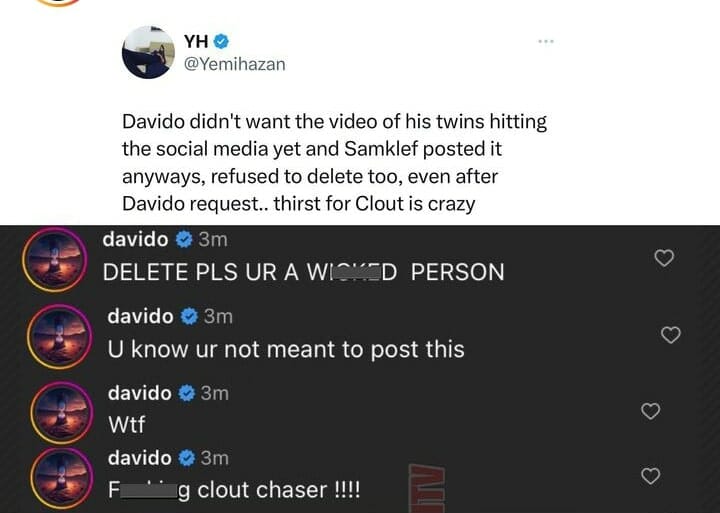 Davido blasts Samklef over video of his twins