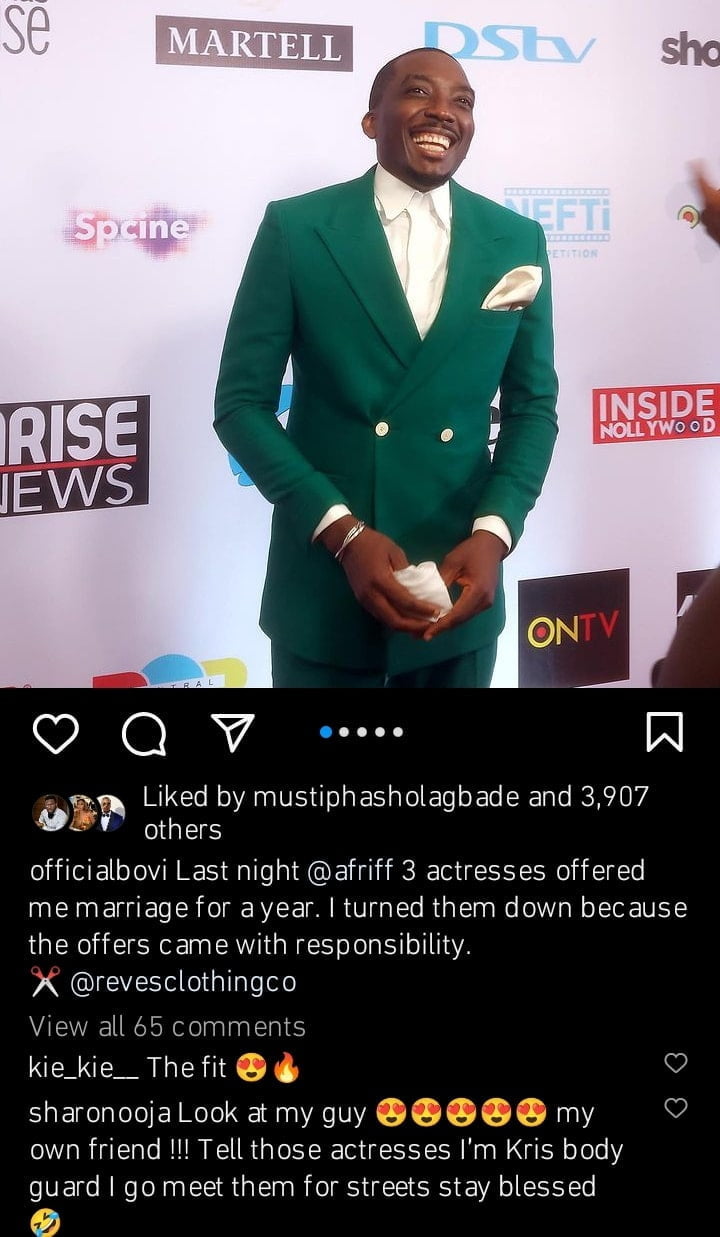 Bovi says actresses offered him marriage