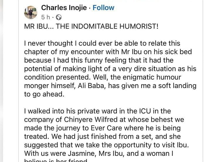Charles Inojie shares his encounter with Mr Ibu at hospital