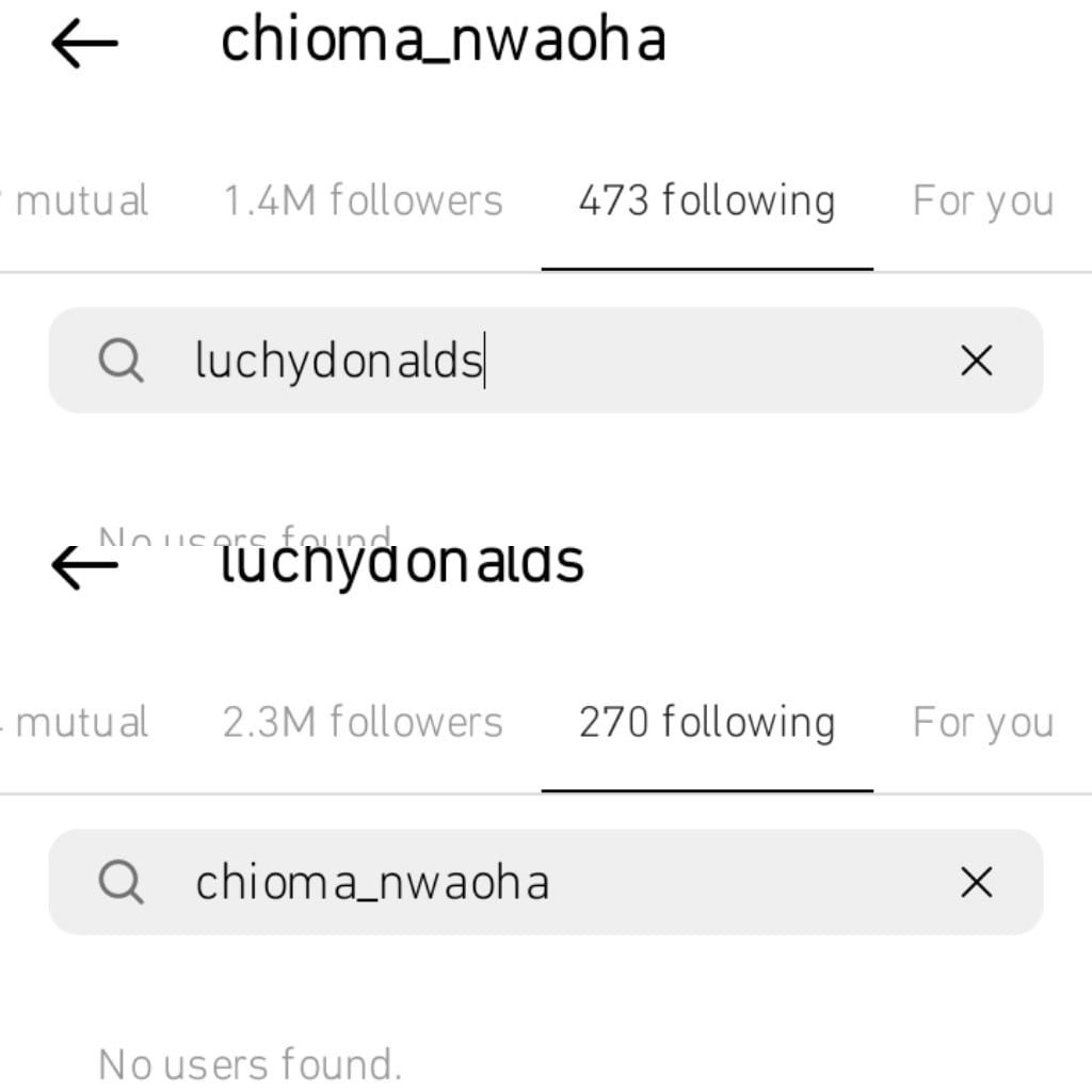 Luchy Donalds and Chioma Nwaoha unfollow each other