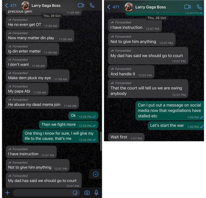Davido leaked chat with Larry Gaga