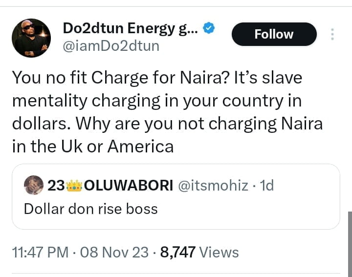 Do2dtun sends message to Nigerian artists