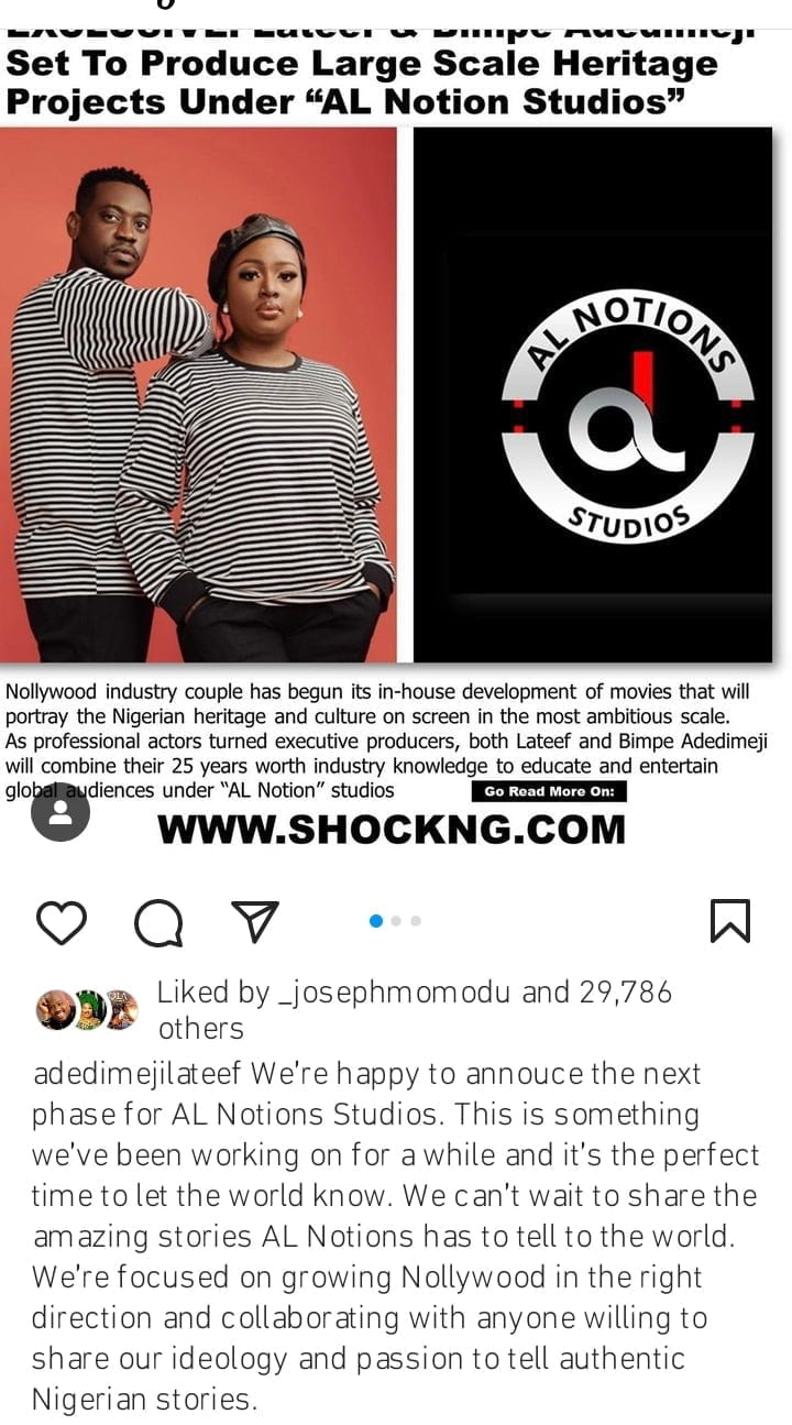 Lateef Adedimeji and Mo Bimpe announces joint project in Nollywood