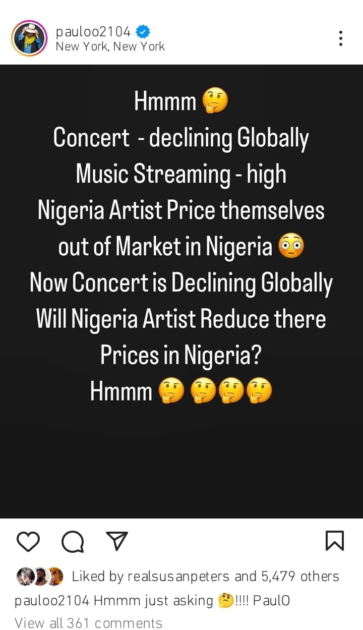 Paulo Okoye poses an important question to Nigerian artistes