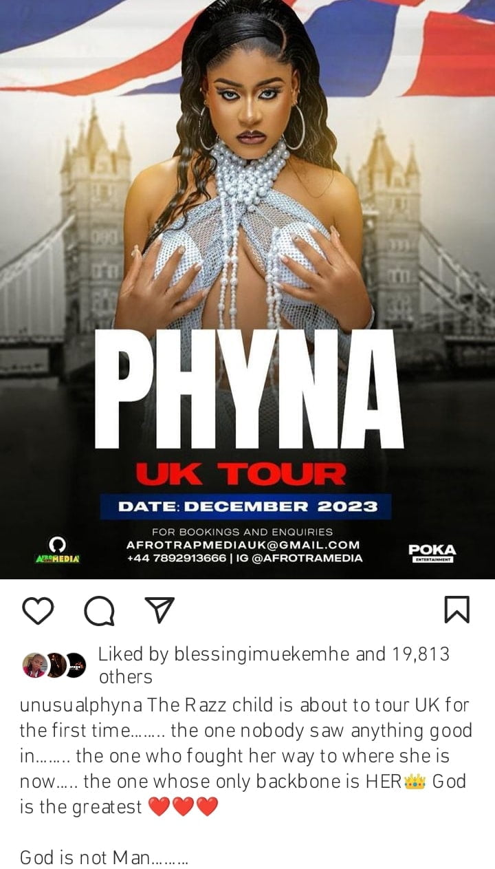 Phyna announces UK tour