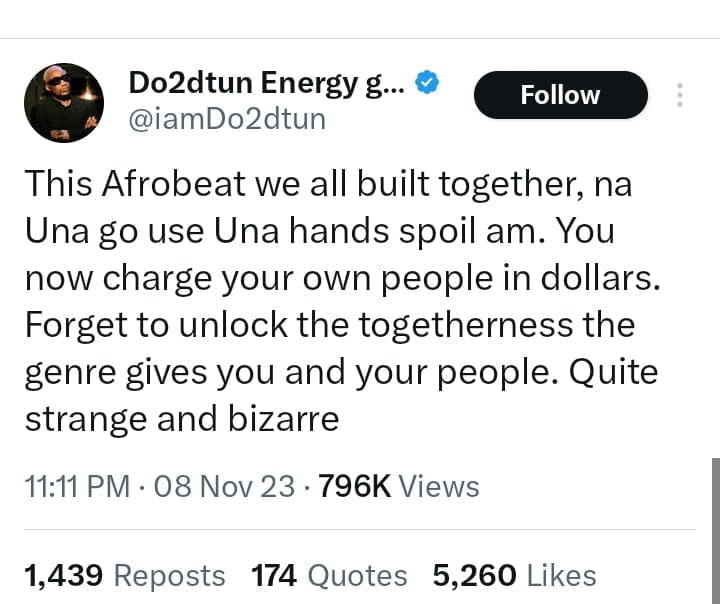 Do2dtun sends message to Nigerian artists