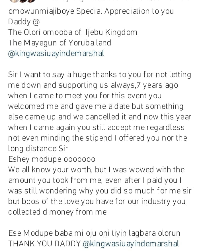 Omowunmi Ajiboye pens appreciation post to Kwam1