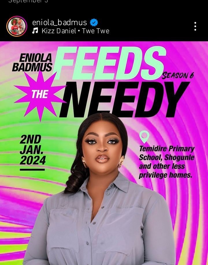 Eniola Badmus to feed the needy