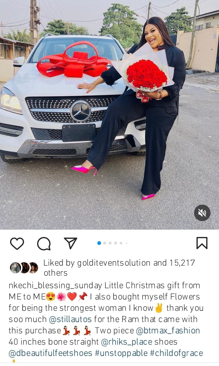 Nkechi Blessing buys herself a Christmas car