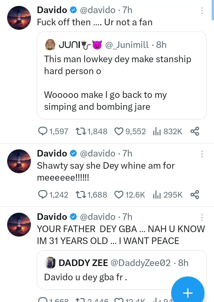 Davido says he wants peace