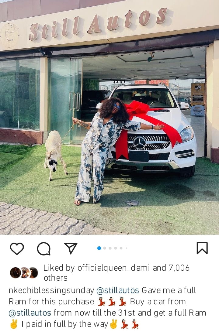 Nkechi Blessing receives Ram following new car