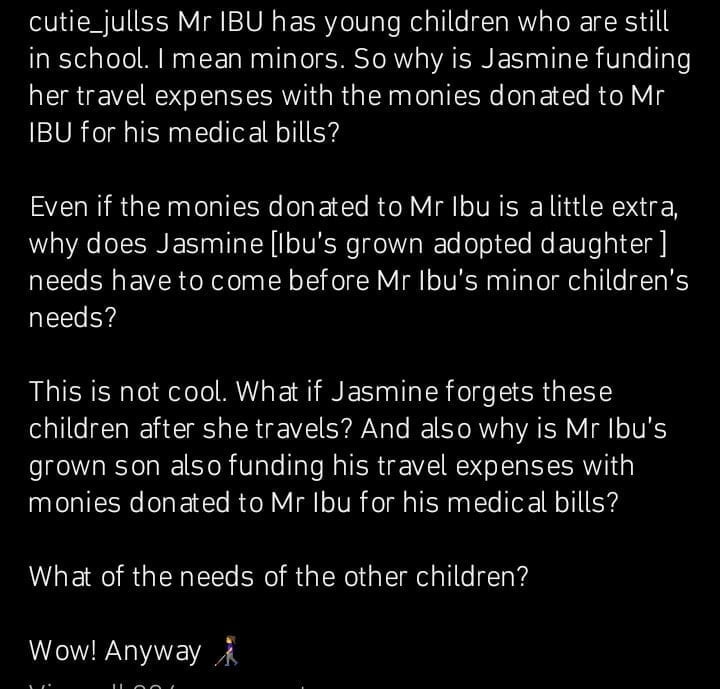 Mr Ibu's daughter Jasmine funding her travel expenses