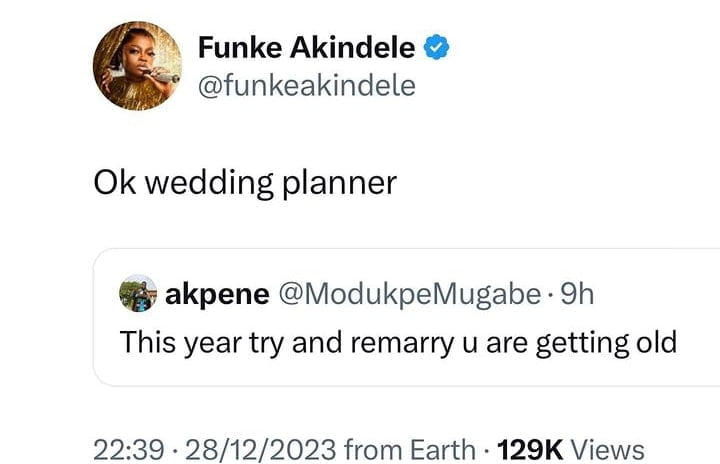 Funke Akindele replies Twitter user who urge her to remarry