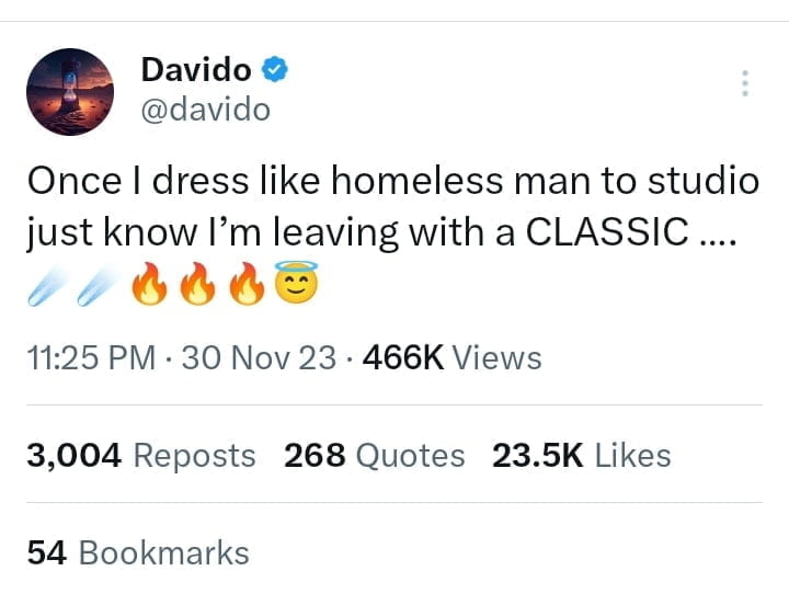 Davido reveals why he dresses like a homeless man to the studio