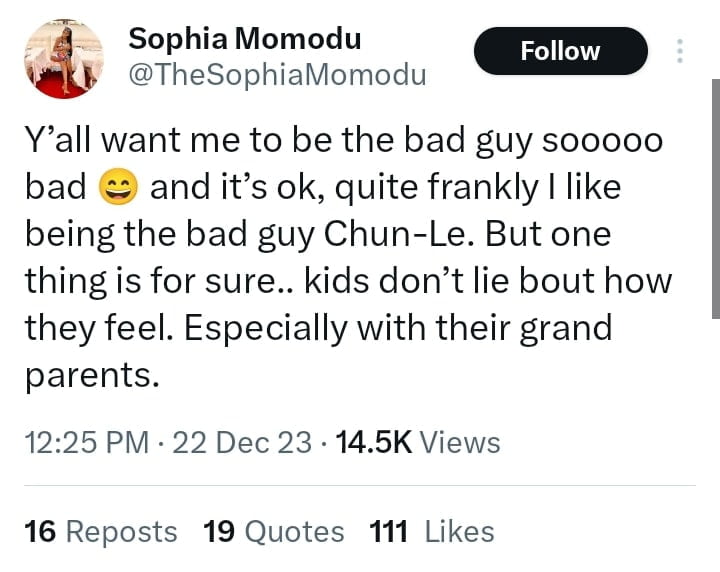 Sophia Momodu says kids don't lie about their feelings 