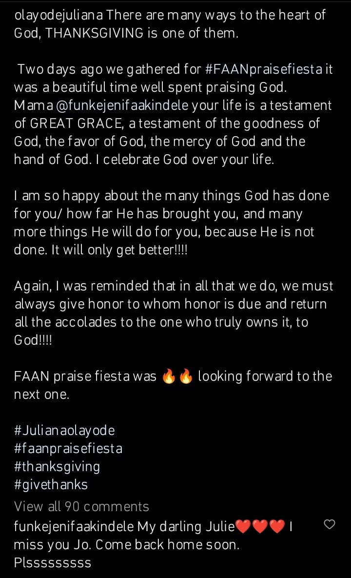 Juliana Olayode sends message to Funke Akindele