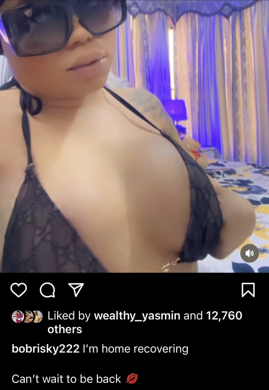 Bobrisky announces that he's home recovering.