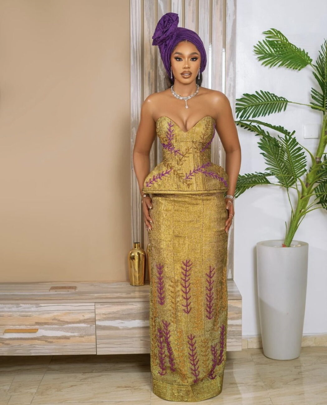 Sharon Ooja in a stunning outfit at Kunle Remi's wedding.