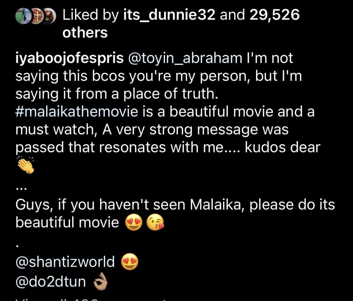 Iyabo Ojo's post supporting Toyin Abraham's movie