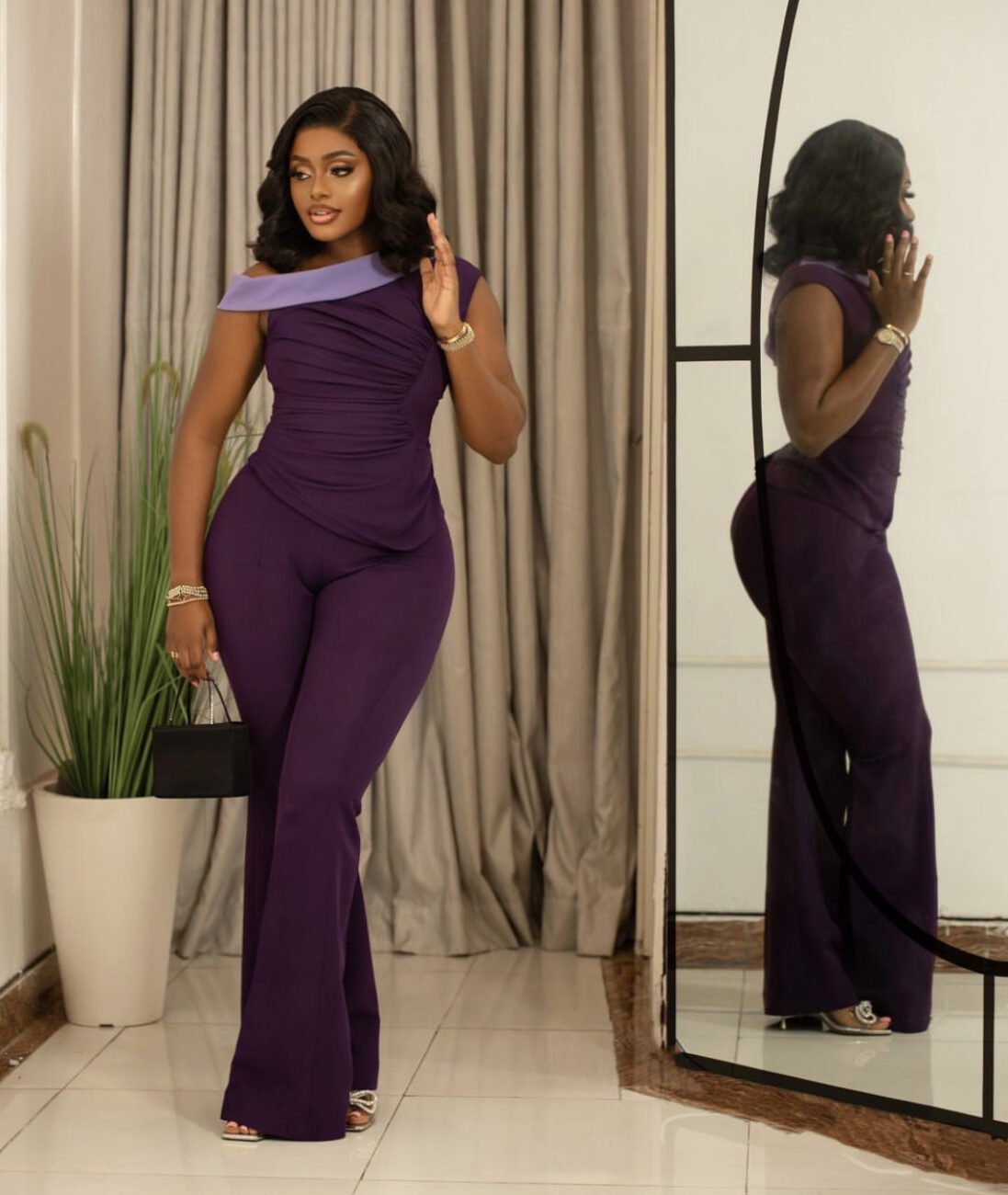 Ama Reginald stunning in form-fitting clothes that accentuate her figure, ahead of fashion trends.