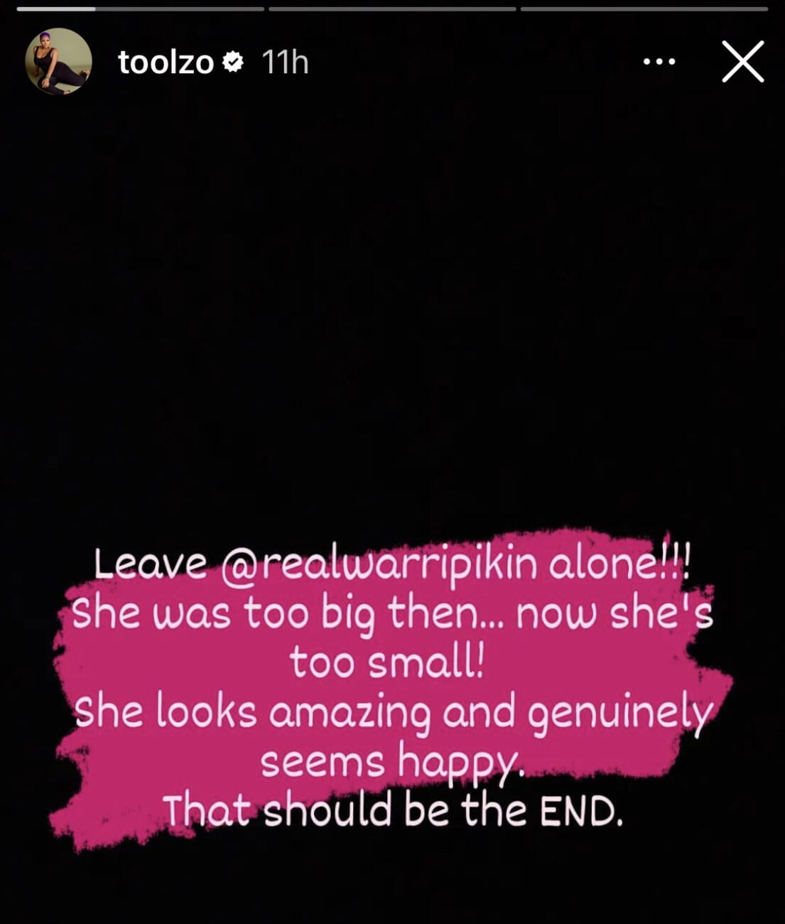 Toolz's post slamming netizens over their comments on Real Warri Pikin's weight loss.