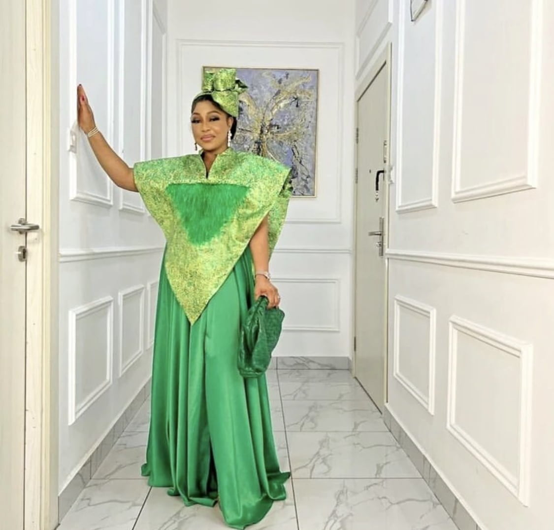 Rita Dominic in an envy-worthy green ensemble, playing with shades and creating a fashion masterpiece.