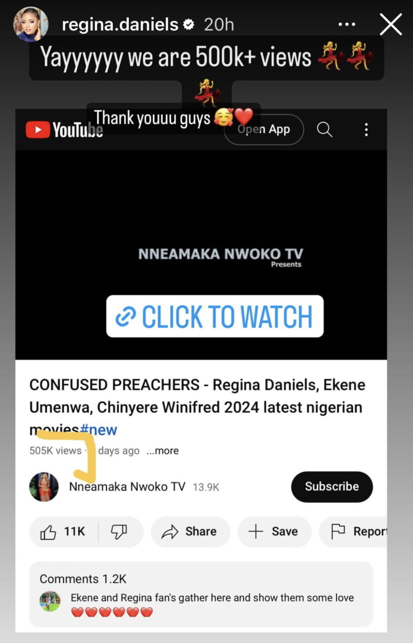 Regina Daniels celebrating over five hundred thousand views in new movie.