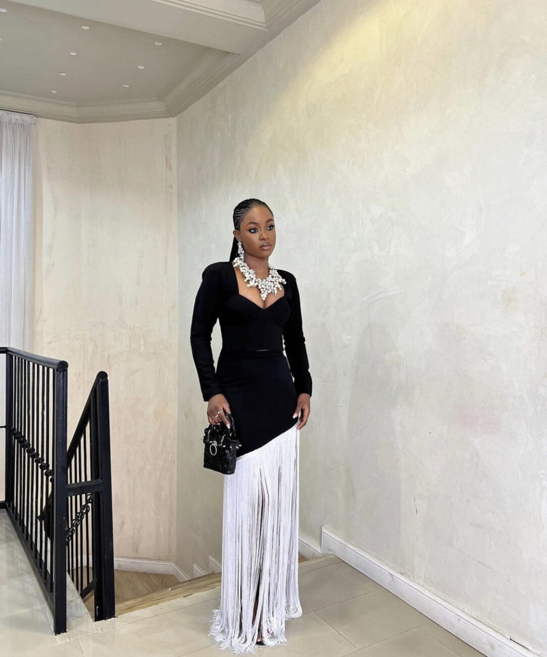 Bella Okagbue in a stunning black and white dress.