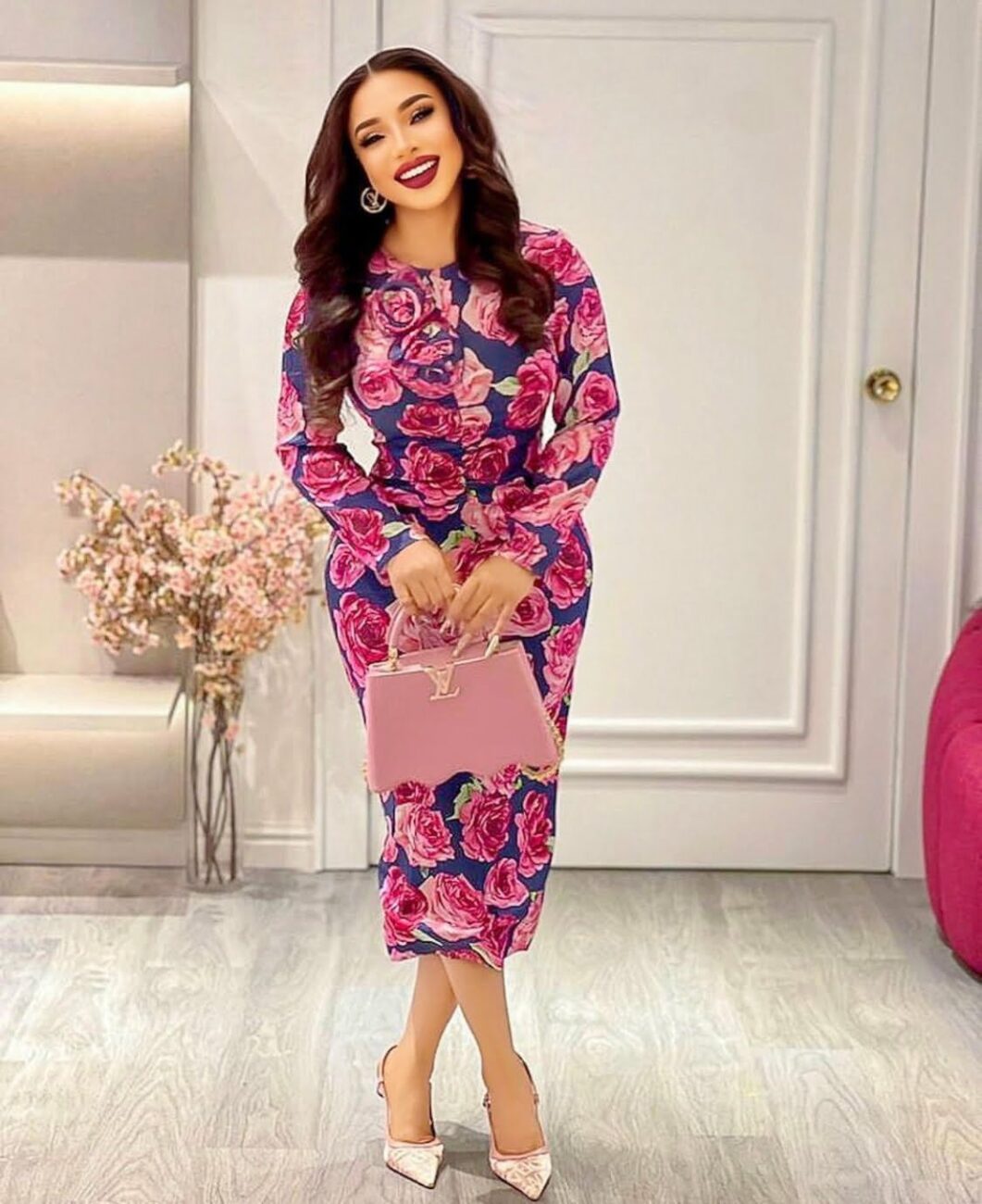 Tonto Dikeh in a simple floral dress.
