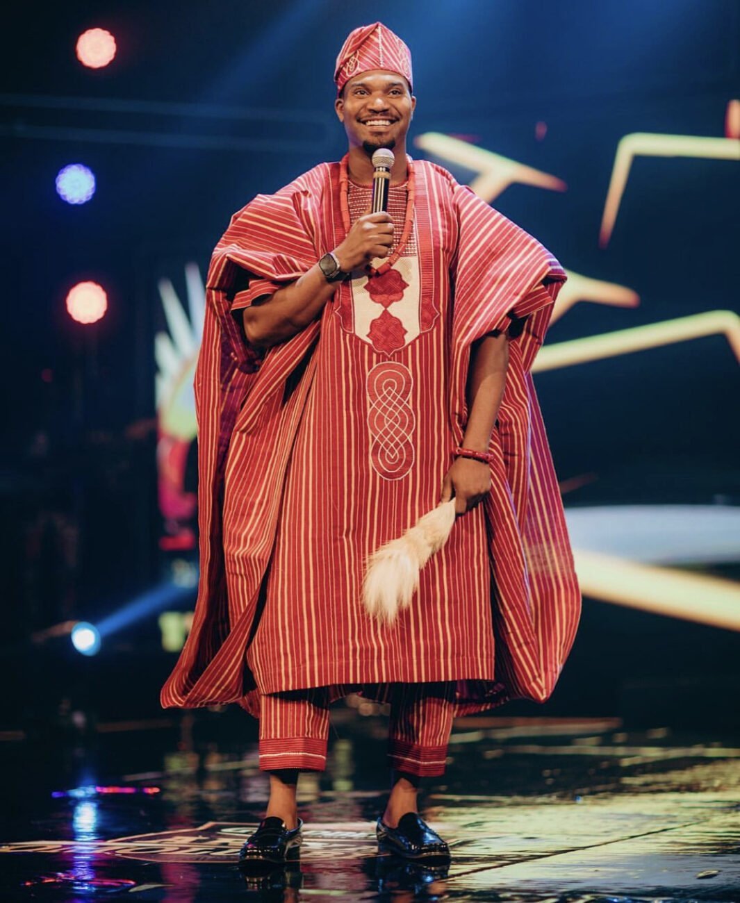 Kunle Remi representing the rich Yoruba culture with an elegant traditional outfit, showcasing cultural appreciation withiut excess.
