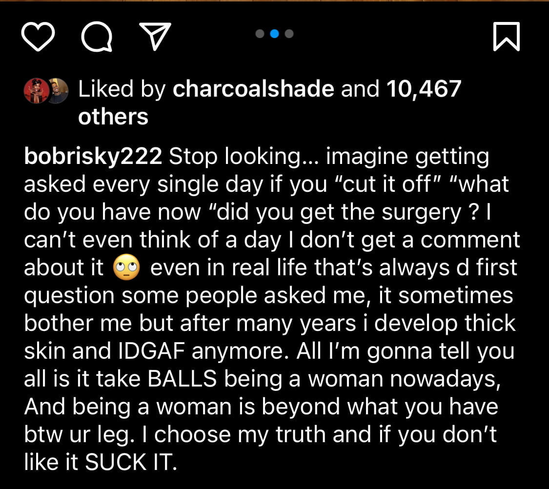 Bobrisky's post, ranting about questions concerning his gender.