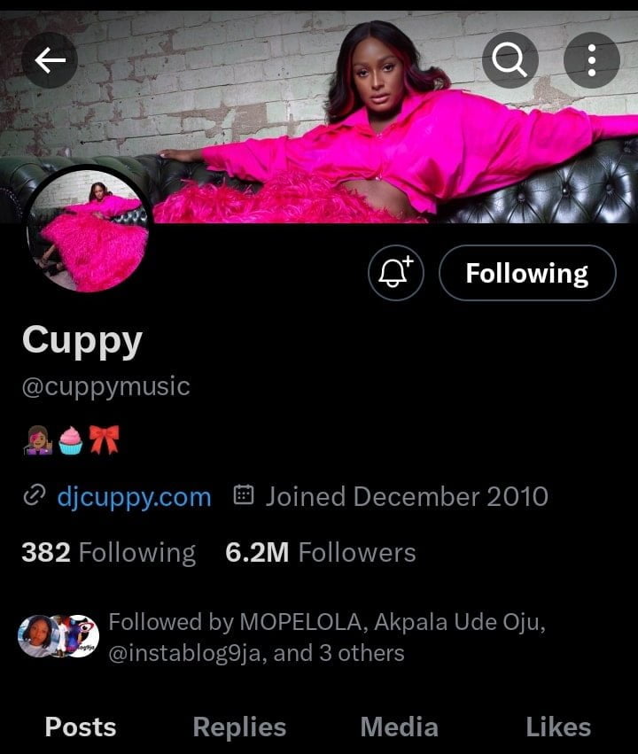 DJ Cuppy loses Twitter verification badge
