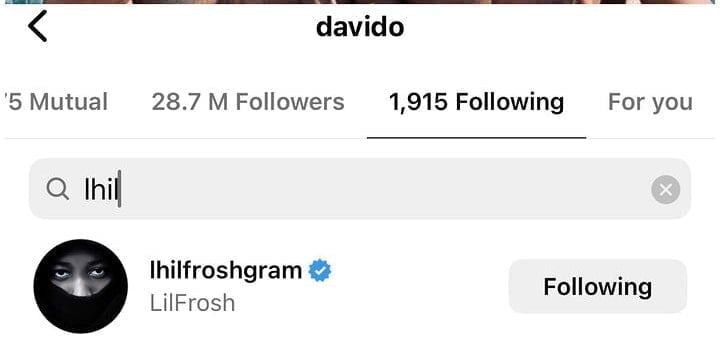 Davido refollows Lil Frosh
