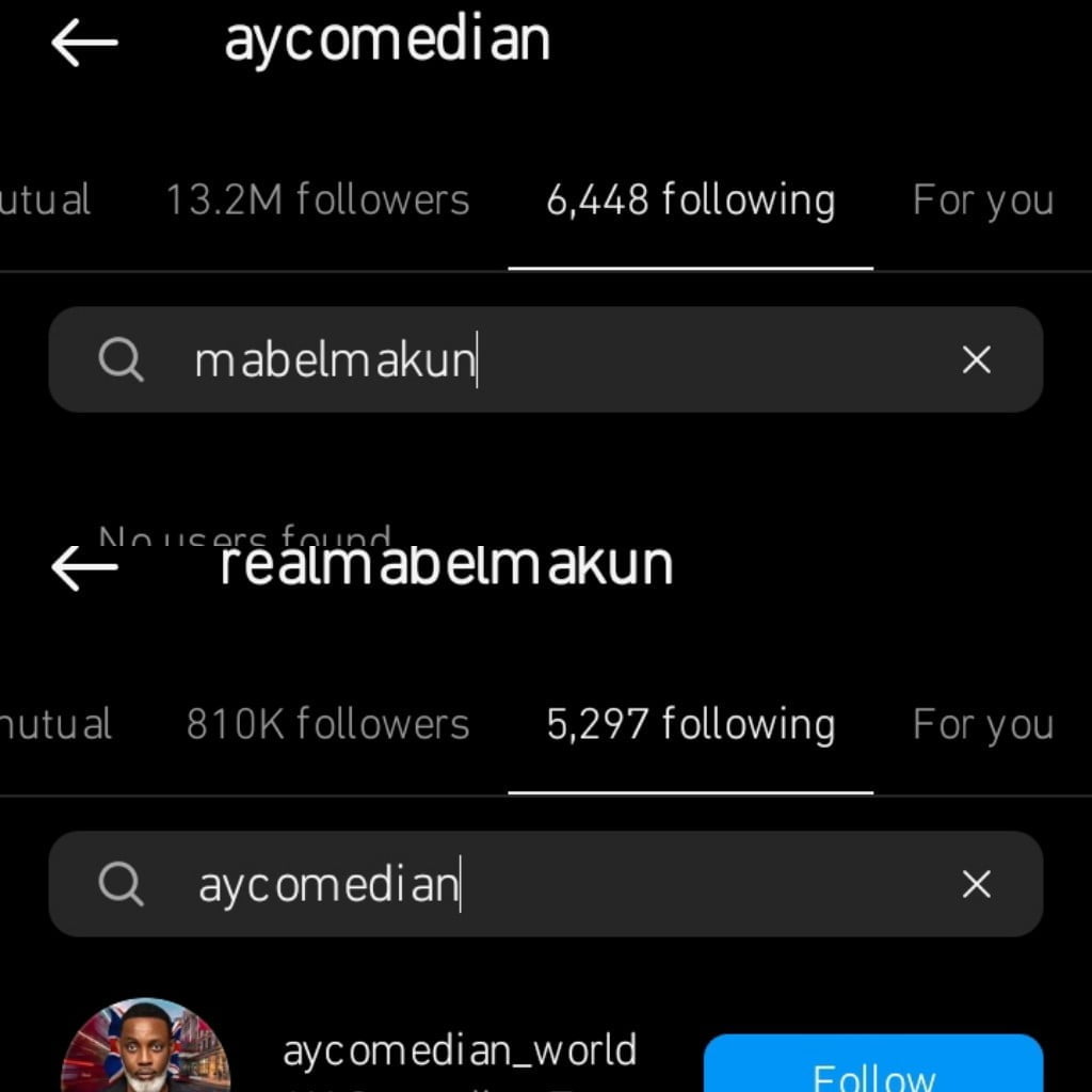 Ayo Makun and Mabel unfollow each other on Instagram