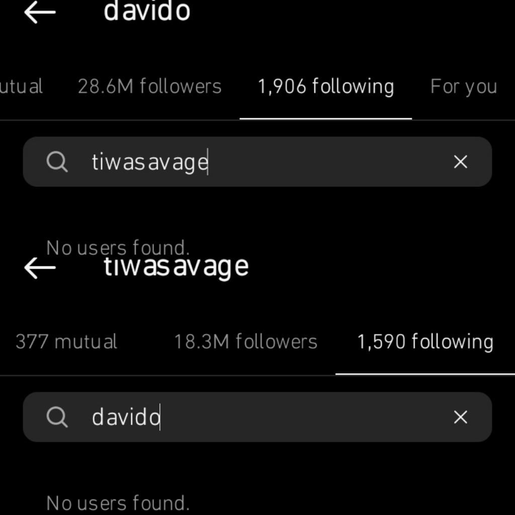 Davido and Tiwa Savage unfollow each other