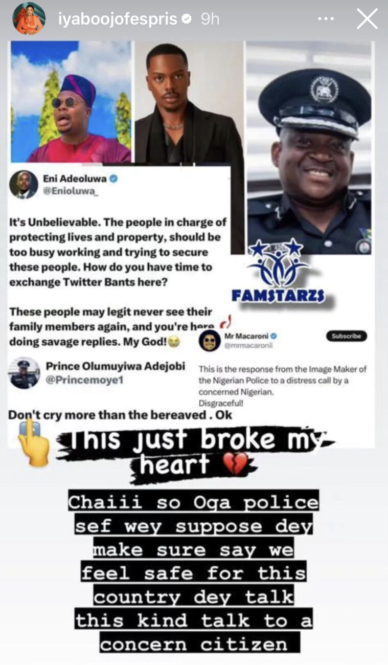 Iyabo Ojo's post calling out an alleged police officer.