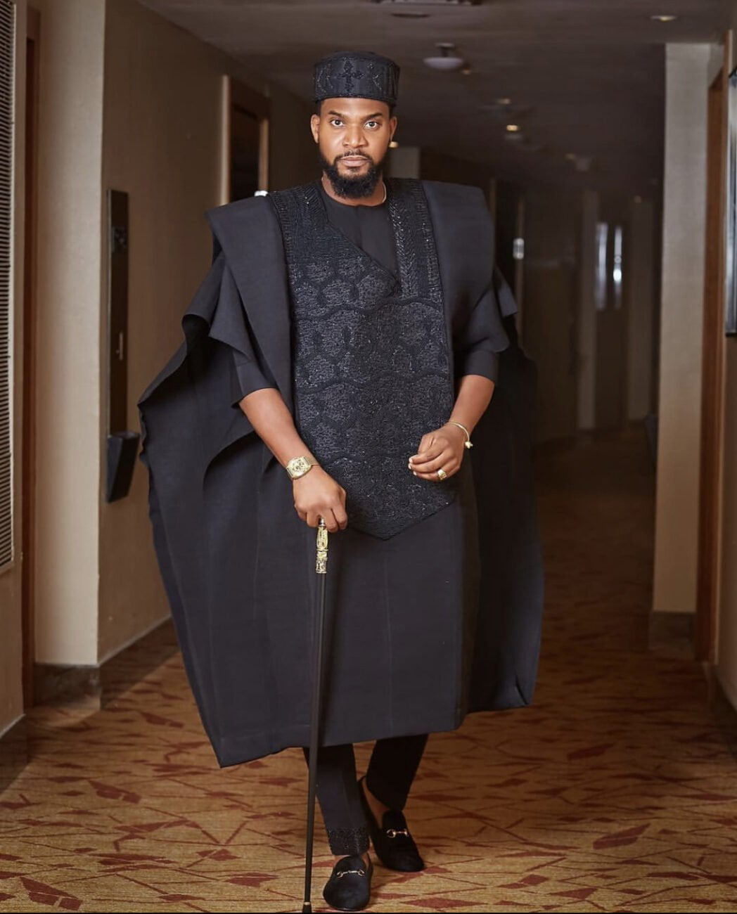 Kunle Remi looking majestic in a classy outfit suitable for weddings, naming ceremonies, and church services.