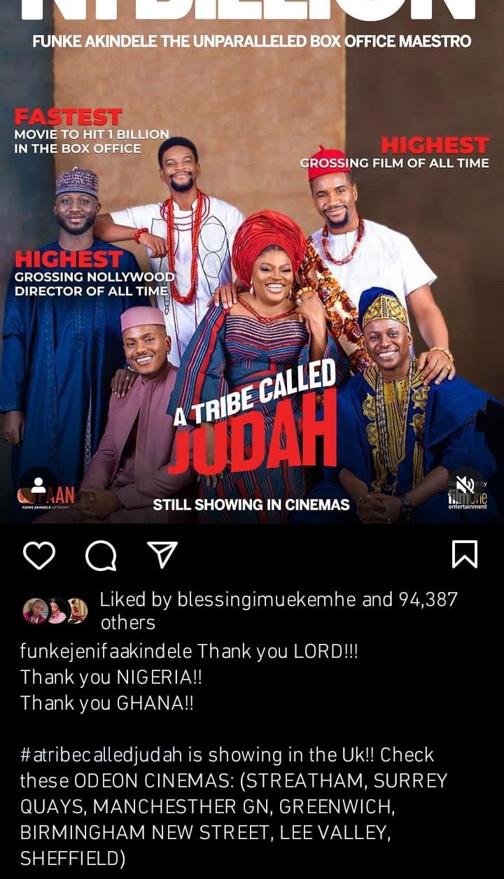 Funke Akindele reacts as a Tribe Called Judah hits 1billion
