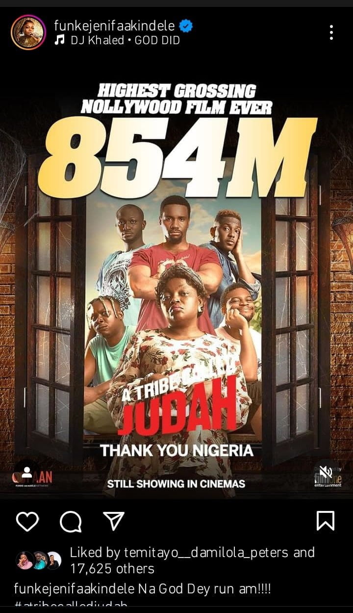 Funke Akindele's A Tribe Called Judah hits N854 million