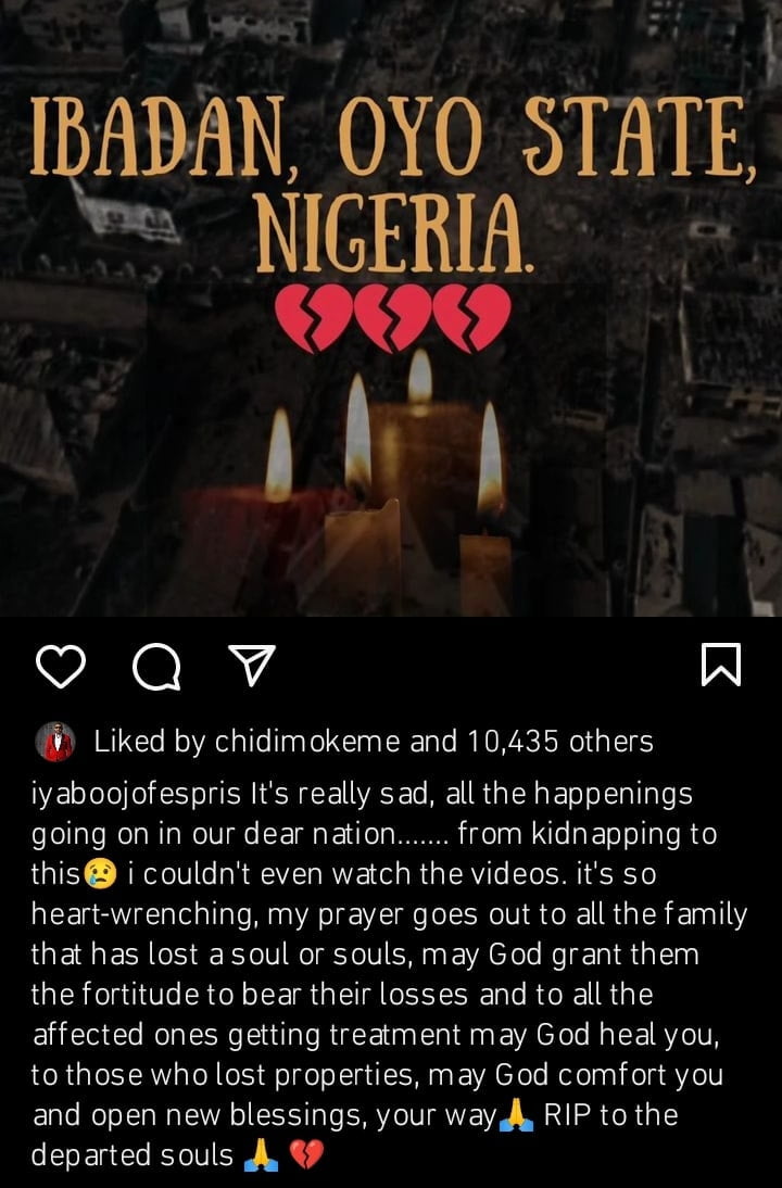 Iyabo Ojo reacts to Ibadan explosion